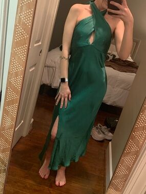 Hello Molly Emerald Green Satin Halter Midi Dress